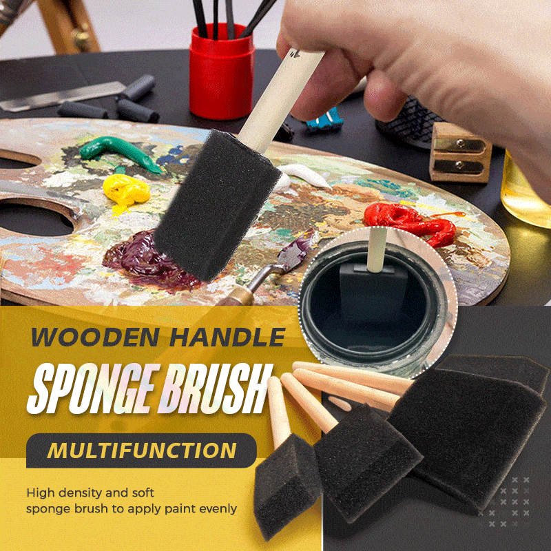 2Sets 8Pcs Multifunction Wooden Handle Sponge Brush Oil Stain Polyurethane Craft Art Craft Paint Brush Set  Painting Sponge Foam Brush