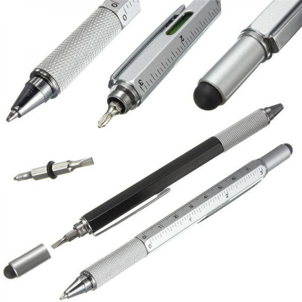 Multi-Function Pen: Capacitive Stylus, Six-in-One Metal Ballpoint Pen, Ruler Screwdriver Touchscreen Tool Pen