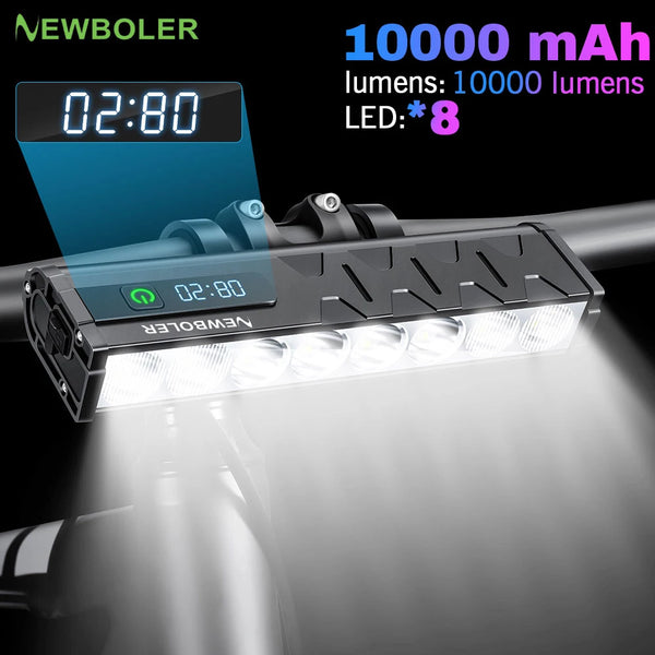 NEWBOLER Bicycle Light Front 10000Lumen Bike Light 10000mAh Waterproof Flashlight USB Charging MTB Road Cycling Lamp Accessories