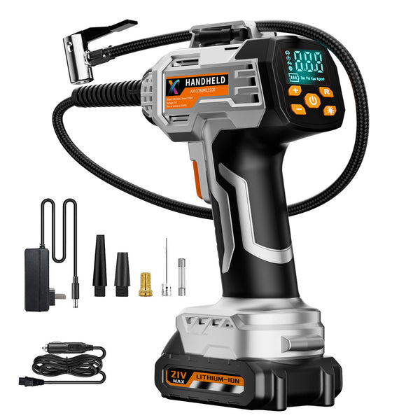 Portable Handheld Tire Inflator—Wireless, High-Pressure, Smart Preset, Removable Battery, Suitable for Cars, Motorcycles, Bicycles, and Sports Balls