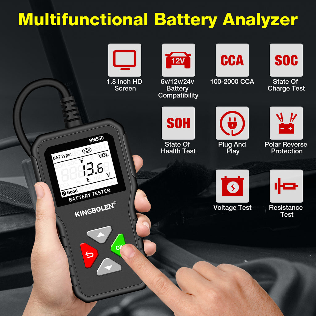 Car Battery Tester—Suitable for 6V/12V/24V, 100–2000 CCA, accurately measures internal resistance, and helps keep your car’s battery in top condition