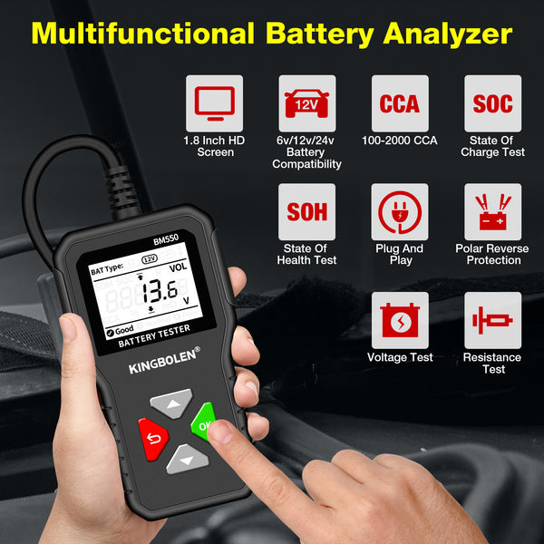 Car Battery Tester—Suitable for 6V/12V/24V, 100–2000 CCA, accurately measures internal resistance, and helps keep your car’s battery in top condition