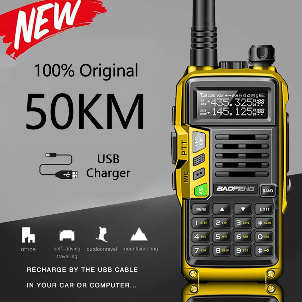 1Pc BAOFENG UV-S9PLUS Civilian Walkie-Talkie UV Dual-Band High Power 50KM Range Outdoor Self-Driving Tours USB Charging Portable Handheld Radio