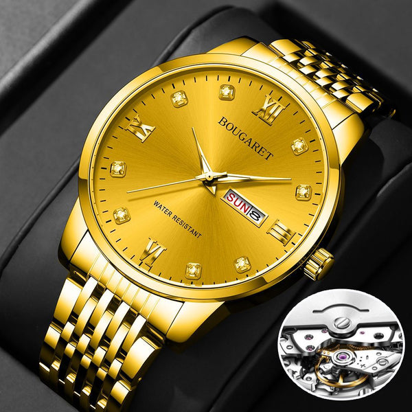 Men Quartz Watch Waterproof Luminous Stainless Steel Wristwatch Male Date Week