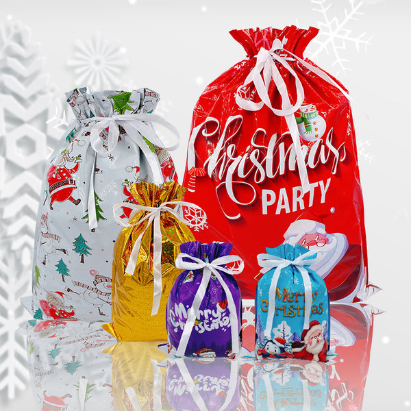 15/21pcs Set Random Color Christmas Drawstrings Gift Bags Cute Sweet Birthday Assorted Wrapping Bags Party Supplies Decoration