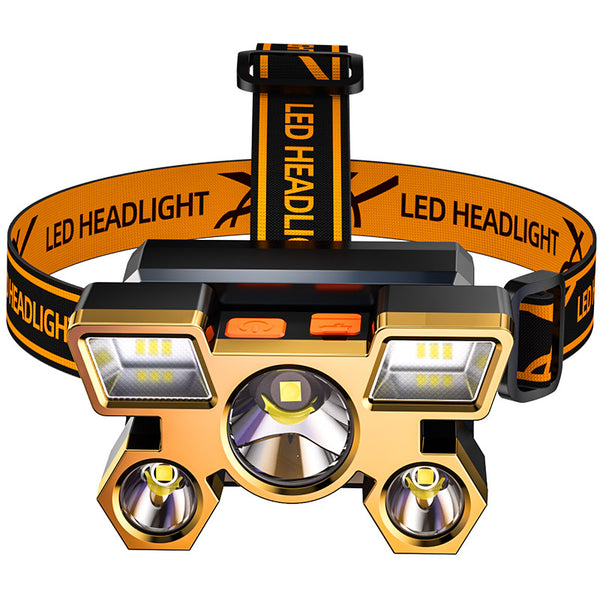 Five-head Long-range Super Bright Headlight USB strong light super bright rechargeable fishing lamp  head-mounted flashlight