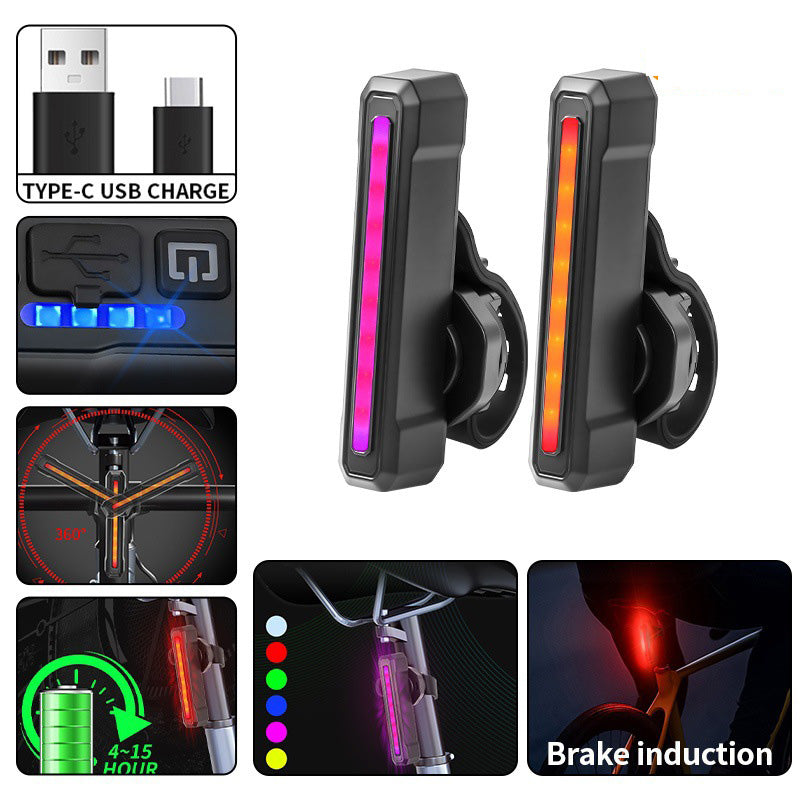 New Smart Sensor Tail Light Cool RGB Multi-Color Night Cycling Tail Light Charging Warning Light