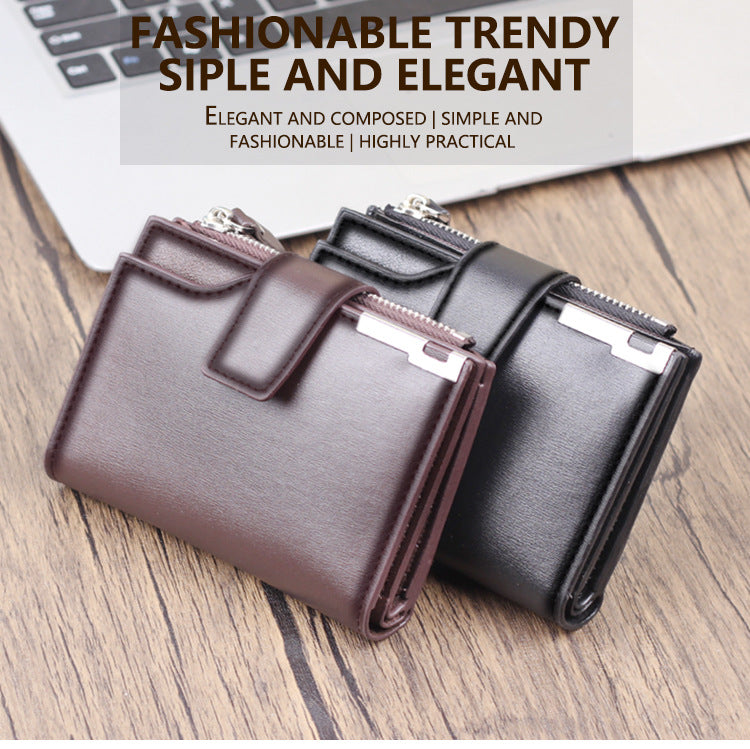 Men’s Vertical Zipped Wallet | Short Top-Grain Cowhide Wallet | 10 Card Slots + 4 ID Slots + Zipped Coin Pocket | Lightweight, Versatile Commuter Wallet