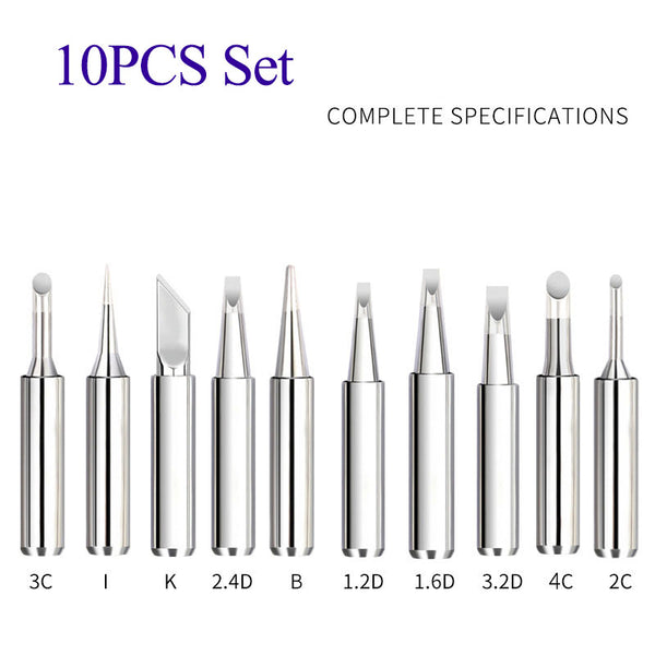 10/14Pcs 900M Series Soldering Tip Set - Multi-layer Electroplated High-Temperature Resistant Tips Compatible with Universal 936/937/942 Soldering Stations Multiple Tip Types: Blade/Flat Nose/Horseshoe/Pointed Rapid Tinning