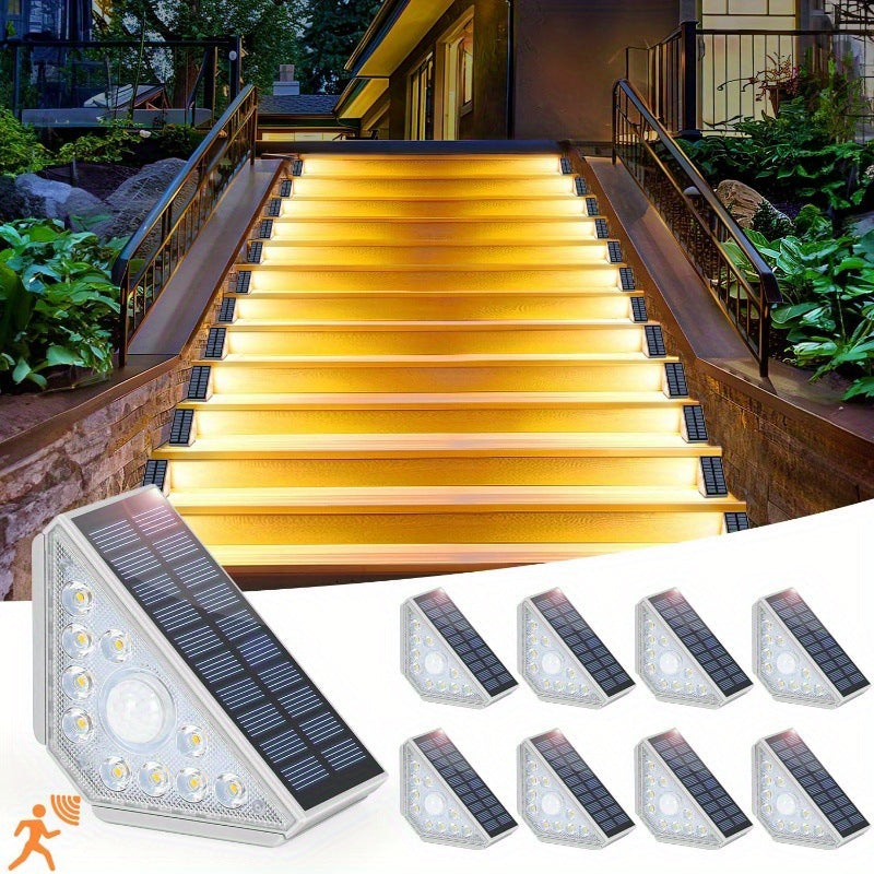 Outdoor Solar Step Lights Super Bright 14LED Warm White Stair Light IP44 Waterproof for Porch Patio Deck