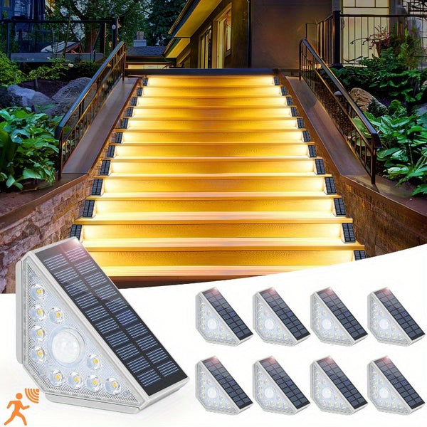Outdoor Solar Step Lights Super Bright 14LED Warm White Stair Light IP44 Waterproof for Porch Patio Deck