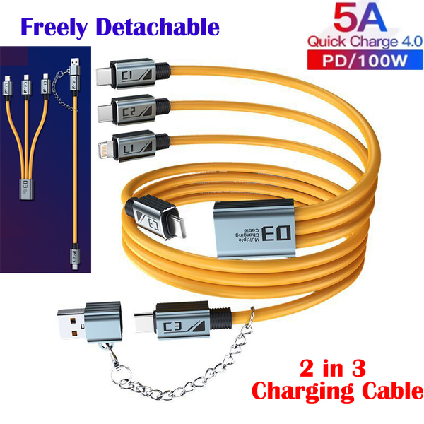 PD100W Freely Detachable USB+Type C 2 to 3 Ultra Fast Charging Cable IOS PD27W, USB-Type C PD100W, Type C to Type C PD60W, USB to Mrico USB PD30W