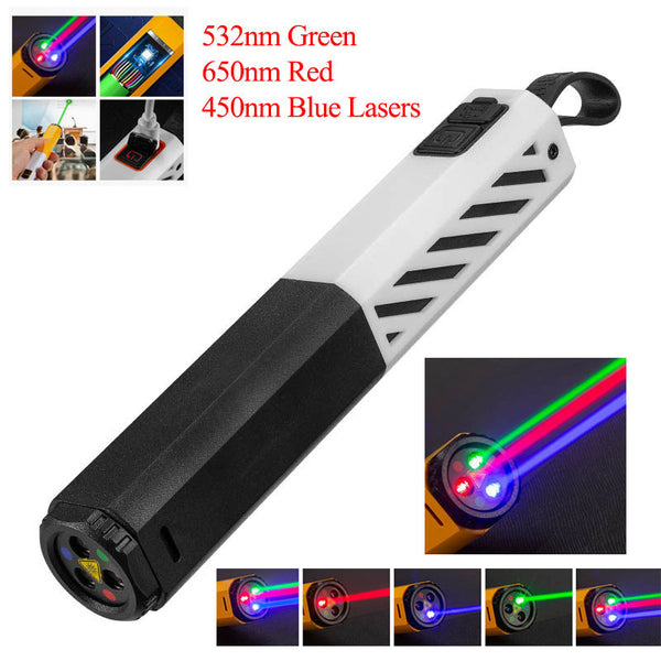 5mW Tri-colour Laser Pen Torch | 532nm Green / 650nm Red / 450nm Blue Lasers | 1,000-cycle Long-lasting Battery Life | Heavy Rain-rated Waterproofing | Suitable for Outdoor, Tactical and Educational Applications