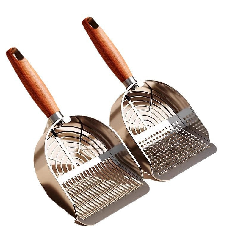 Stainless Steel Cat Litter Scoop with Holder Pet Poop Scooper with Ergonomic Wood Handle Fast Sifting Shovel Cat Supplies
