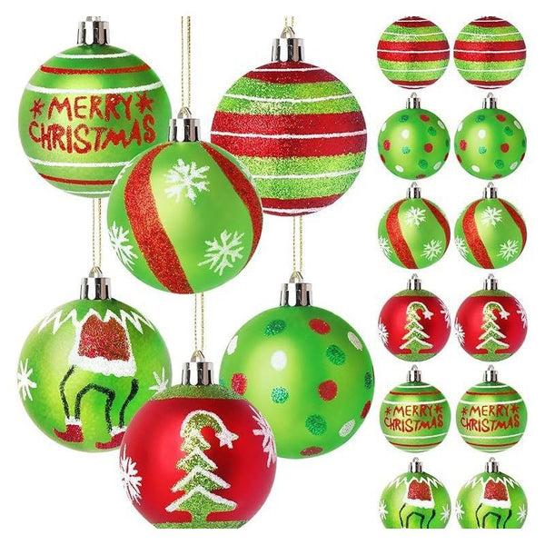 12Pcs Set 6CM Grinch Christmas Ball Ornament Set |   Creative Painted Christmas Tree Decorations