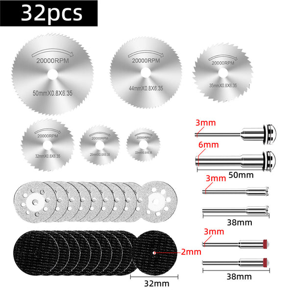32Pcs Mini Circular Saw Blade Metal Cutting Disc Rotary Tools for Dremel Accessories Wood Carving Disc Sanding Grinding Wheel