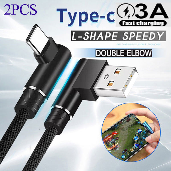 2Pcs Double Elbow Fast Charge USB Type C Cable USB C Cable Fast Charging Cord 1m 1.5m 2m 3m