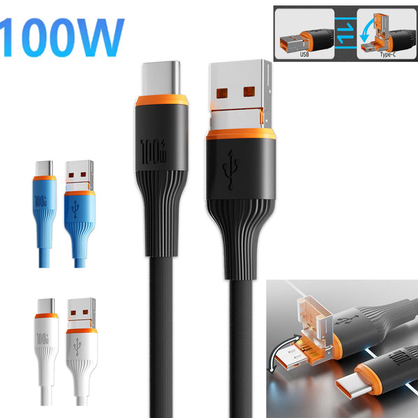PD100W 2 IN 1 Flip-up Charging Cable, Supports USB A to USB C, USB C to USB C  For Macbook Samsung Xiaomi Huawei Micro USB Type C to C Deformation Cable