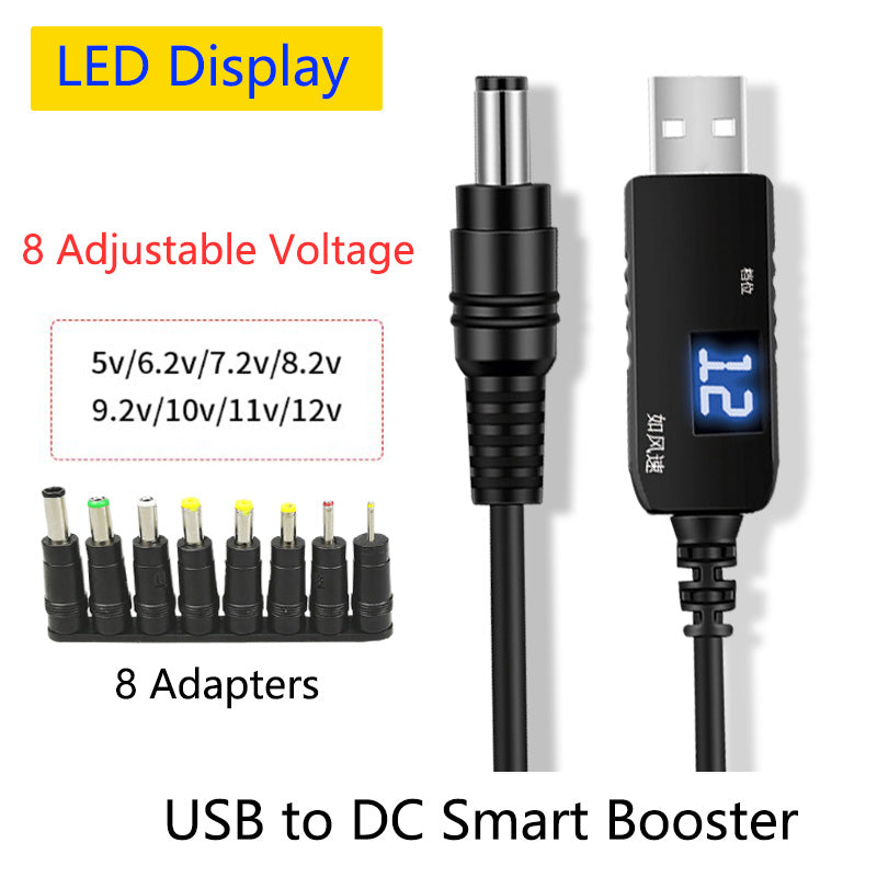 USB to DC Smart Booster 8 Adjustable Voltage Levels With 8 adapters