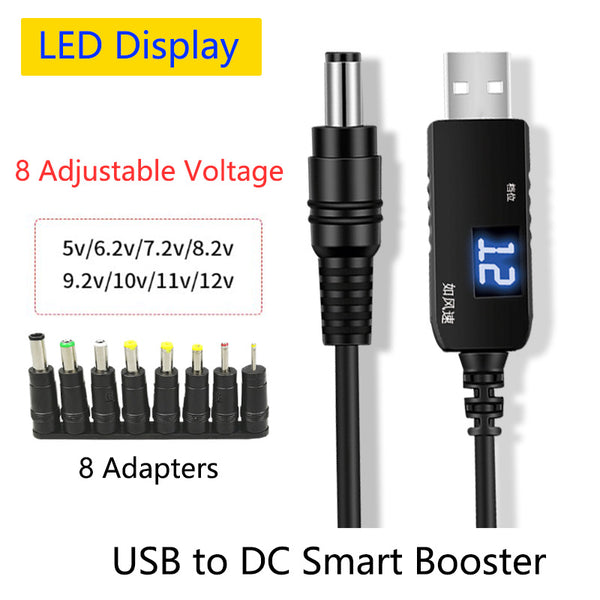 USB to DC Smart Booster 8 Adjustable Voltage Levels With 8 adapters