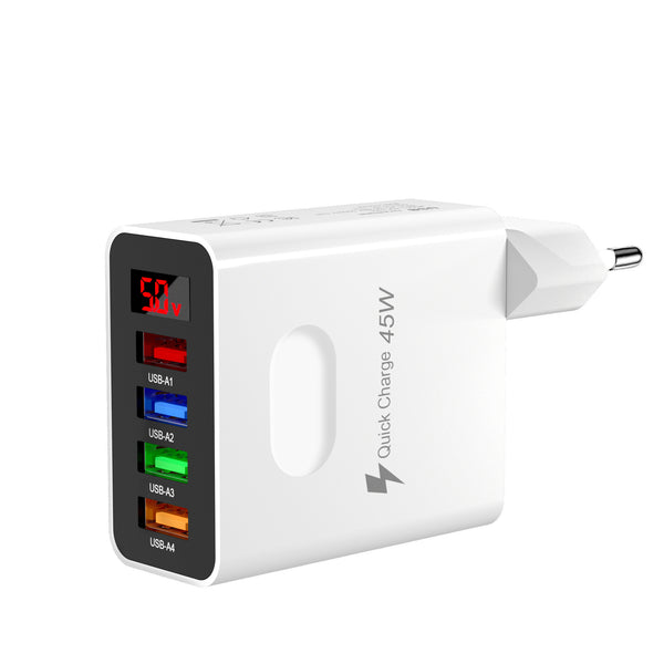 45W 4 Ports Digital Display Fast Charger 4USB Charger US/EU Plug