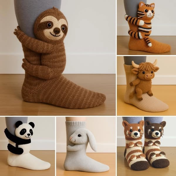 Warm Animal Slipper Socks - Cozy Knit Non-Slip House Socks with Panda, Sloth, Tiger, Bunny Designs for Winter Indoor, Home, Office