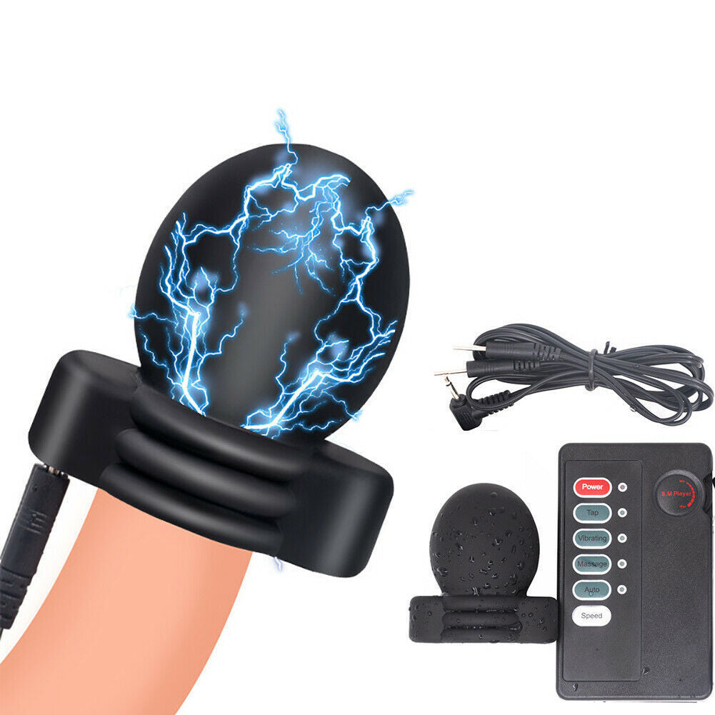 Male E-stim Penis Glans Trainer Cock Ring Electro Shock Orgasm Medical Sleeve Time Delayed Ejaculation Masturbator BDSM