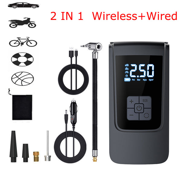 2 IN 1  Wireless+Wired Smart Car Tire Inflator Air Compressor LED Light 150PSI Portable Tyre Inflator 6000mAh Cordless Tire Pump for Motorcycle