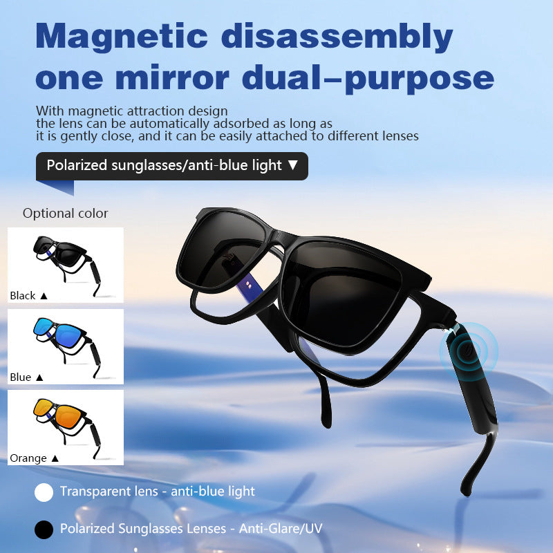Magnetic Smart 2 in 1 Glasses and Earphones Blue Light Filtering Polarized Sunglass 2in1 Lenses Audio Built-in Mic & Speakers Touch & Voice Assistant