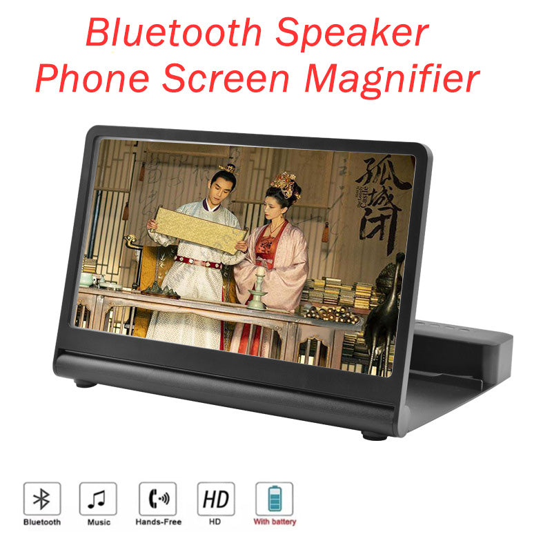 New 12-inch Cell Phone Screen 3X Magnifier with Bluetooth Speaker Foldable Phone Stand Full-frame Design,Bluetooth Playback, USB Playback, Micro SD card Playback, Radio