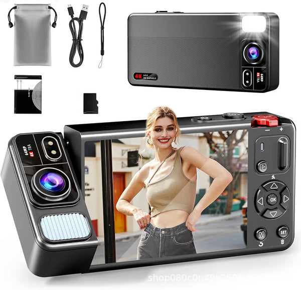 4K 64MP 18X Zoom Point and Shoot Digital Camera 270°Flip Screen Vlogging Camera Autofocus Photography Digital Camera