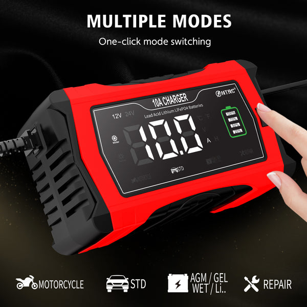 10A/20A 12V 24V Car Battery Charger Fully Automatic Pulse Repair Charger for Lifepo4 AGM Lead-Acid Lithium Battery Mainter