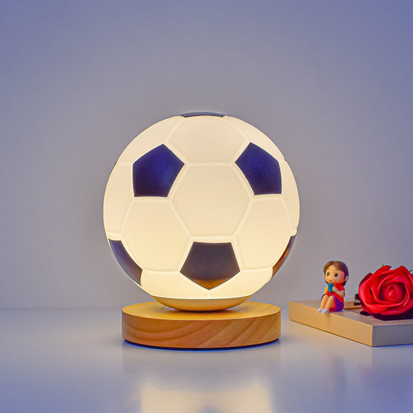 Premium-grade Football-shaped Glass Table Lamp Touch-Sensitive Stepless Dimming, USB Charging Port and Solid Wood Base