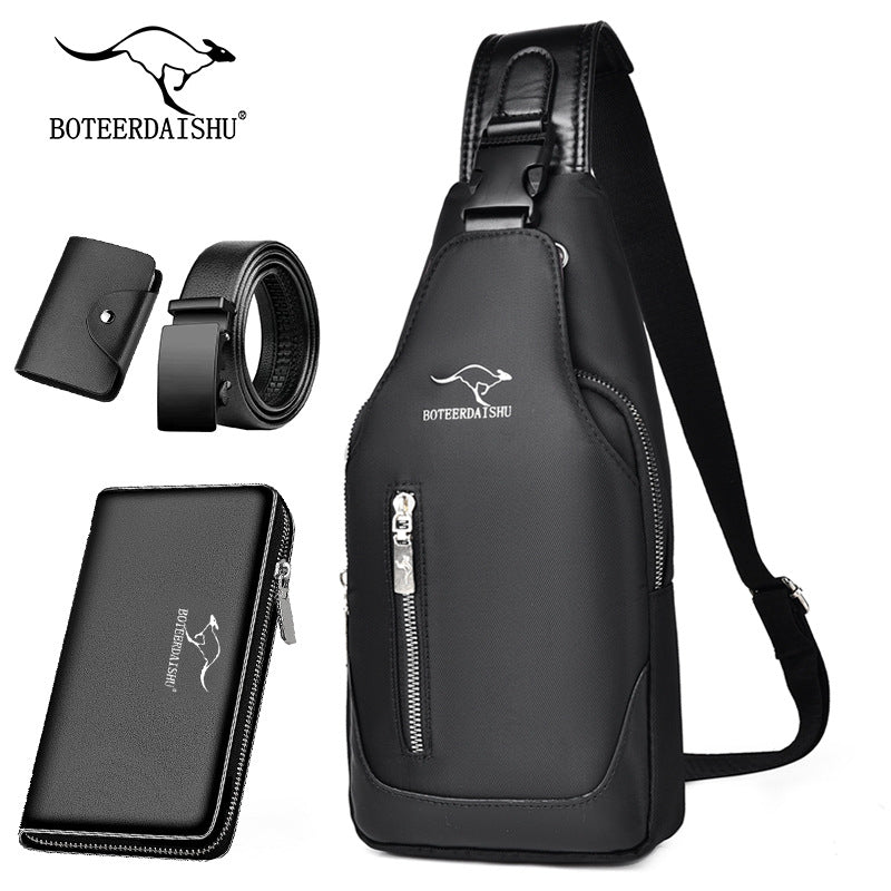 4PCs Chest Bag + Belt + Long Wallet + Coin Purse Men's Combo Set