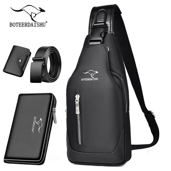 4PCs Chest Bag + Belt + Long Wallet + Coin Purse Men's Combo Set