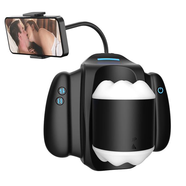 New 3-Speed Insertion and 10-Speed Vibration Male Cannon King Masturbator with Cell Phone Holder Male App Controlled Rechargeable