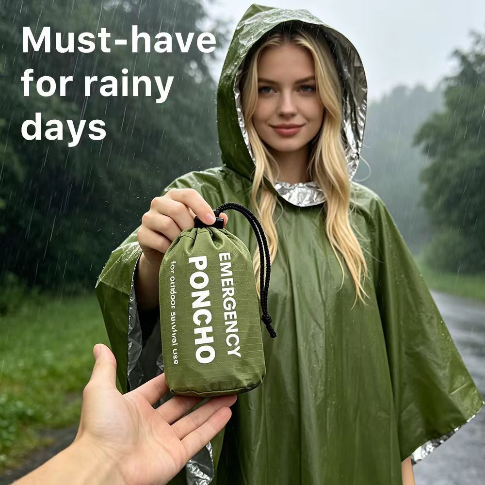 Outdoor First Aid Raincoat with Survival Whistle | PE Aluminum-Coated, Double-Sided Reflective Insulated Raincoat | Prevents Hypothermia | Cold-Weather Gear for Camping, Mountaineering, and Hiking
