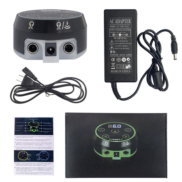 AURORA 2 Tattoo Power Supply Tattoo Machine Power Tattoo Pen Power Supply Mini LCD Screen with EU/US Adapter for Coil Gun&Rotary