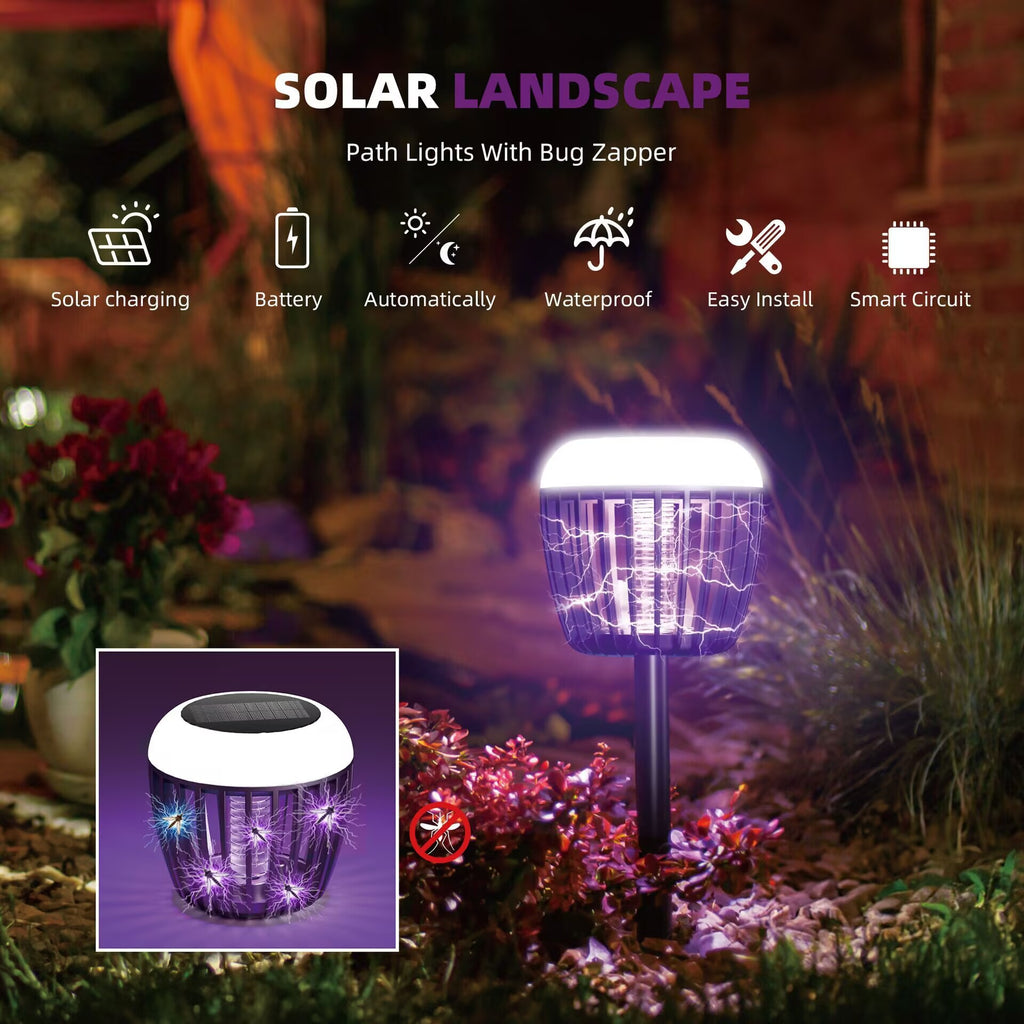 2Pcs Solar-Powered 2-in-1 Mushroom-Shaped Mosquito Trap and Light: 395nm Violet Light to Attract Mosquitoes + 18 LED Lights