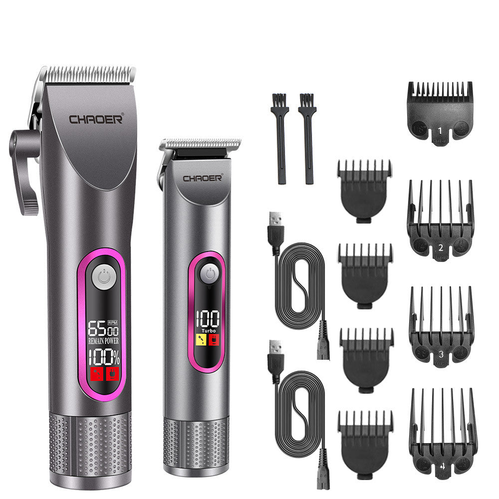 New 2Pcs Set Professional Hair Clipper Master-Slave Unit with LCD Digital Display Electric Hair Clipper Set for Oil-Head Styling