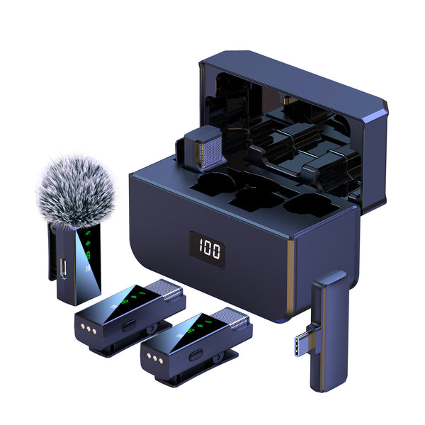 1 Drag 4 Wireless Lavalier Lapel Microphone with Magnetic Clip USB-C /for iOS Interface for Android iPhone Video Recording Live Broadcast