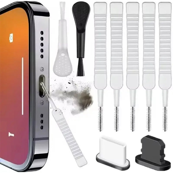 9-in-1 Phone Cleaning and Dust Plug Kit, compatible with Type-C ports and iPhone 8–14; USB-C dust cover + cleaning brush