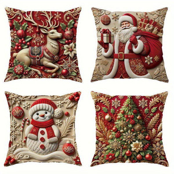 4Pcs Elegant Christmas Decorative Pillow Covers Christmas Pillowcase Set 45cm x 45cm Available in 18 styles