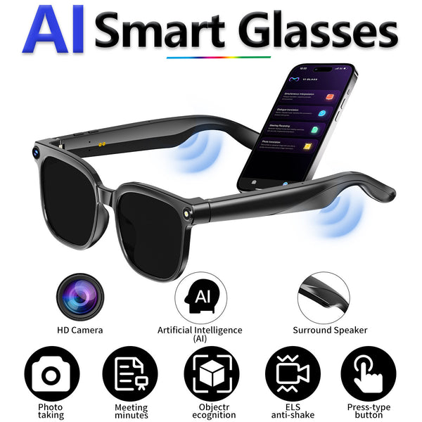 First-person Perspective 800W Camera Glasses BT AI Translate Smart Glasses Voice Call Music Sunglasses 1080P Video Recording Photo & Video Recording Sound Record