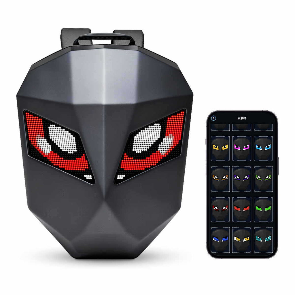 Motorcyclists Smart Pixel LED Backpack – Steel Warrior Hard-Shell Edition 1242 RGB LEDs Customisable Animations Via Mobile App Expandable and Waterproof