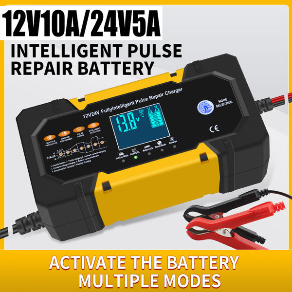 New 12V 10A/24V 5A Car Battery Charger Battery Fast Intelligent Pulse Repair Charger Digital Display Detection For Car Truck Motorcycle