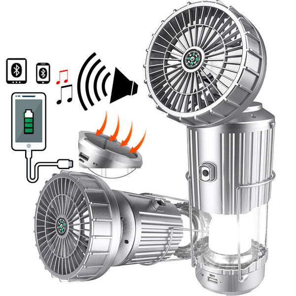 Solar Camping Lantern Bluetooth Speaker with Fan Emergency Charger
