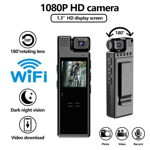 Mini 2K WiFi 180° Flip Camera 1.3 inch Real-time View Screen Camera IR Night Vision Not illuminated Body Camera Video Recorder Camcorder Sports DV Motorcycle DVR
