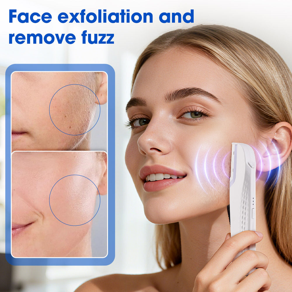 Unisex Electric Sonic Exfoliator and Hair Remover | Rechargeable, with 6 replaceable blades, an LED light, and 3 sonic speed settings
