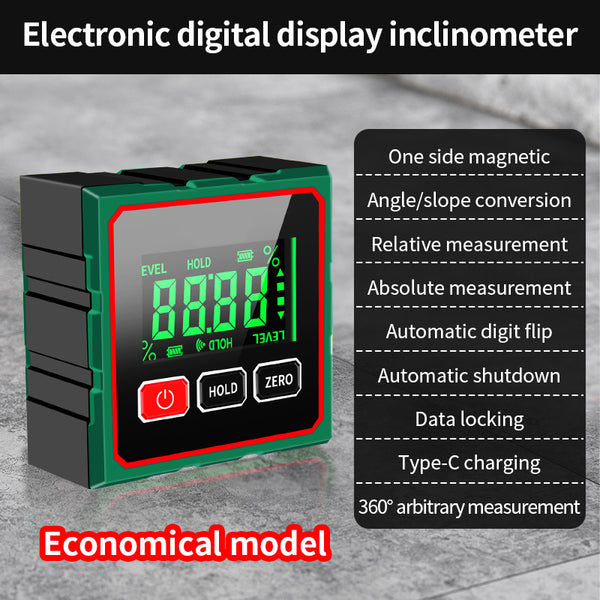 Digital Display Inclinometer Angle Finder with Dual-Side Lasers and Four-Sided Magnetic Suction for 360-Degree Measurement